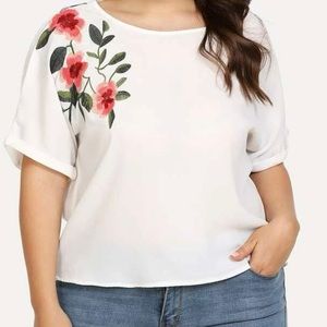 Flower Embroidered Cuff Sleeve Top 2XL (16)